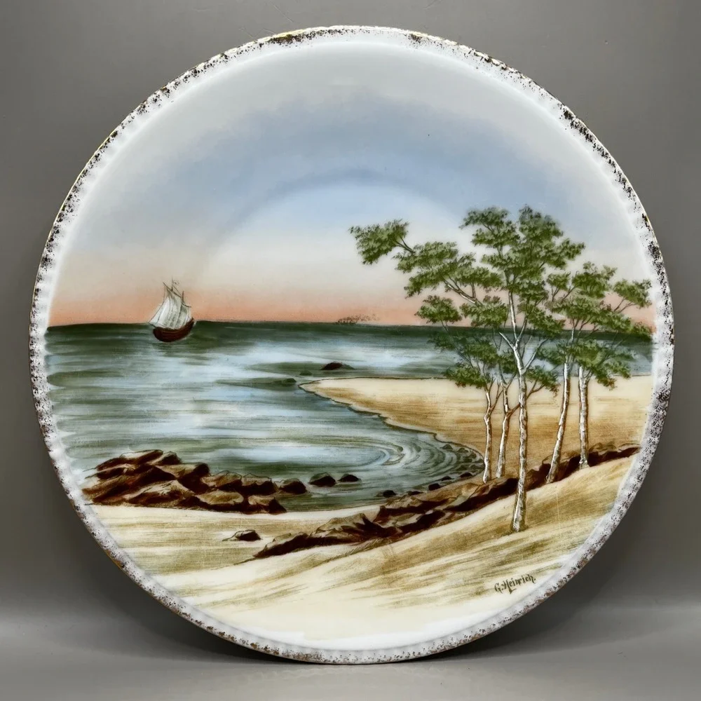 H & Co Bavaria G Heinrich Hand Painted Porcelain Coastal Landscape Plate 10